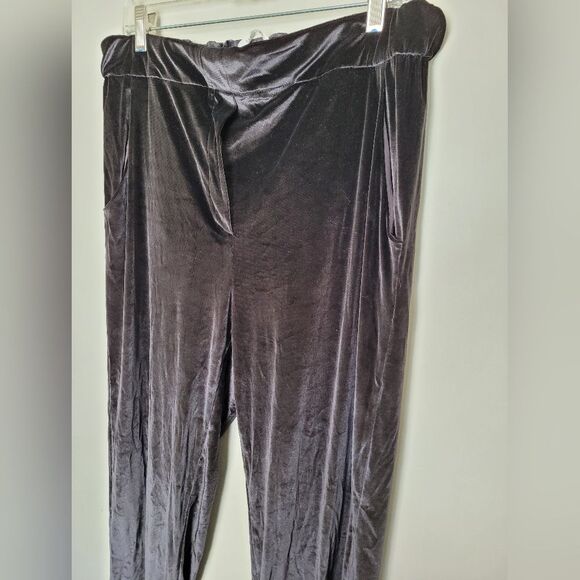 Elaine Kim Black Velvet Pants Straight Leg Trousers Pull On Elastic Waist XL - Picture 3 of 10